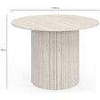 ID MARKET - Table à manger ronde JULIETTE 6 personnes pied central effet lattes façon travertin 110 cm - vignette