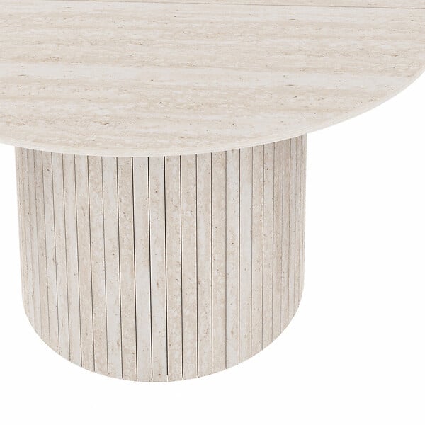 ID MARKET - Table à manger ronde JULIETTE 6 personnes pied central effet lattes façon travertin 110 cm - large