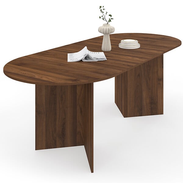 ID MARKET - Table à manger extensible ovale MARTHE 6 -10 personnes noyer 160-200 cm - large