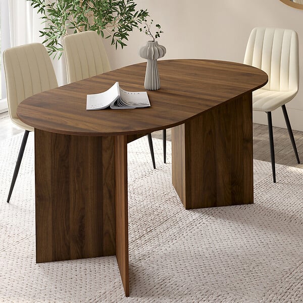 ID MARKET - Table à manger extensible ovale MARTHE 6 -10 personnes noyer 160-200 cm - large