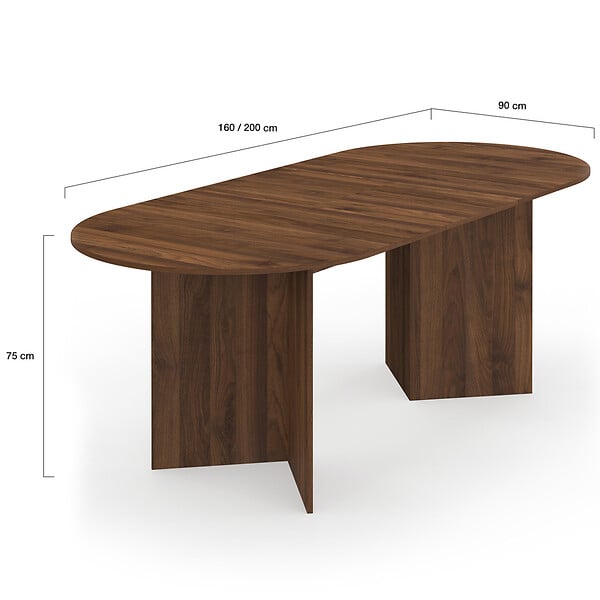 ID MARKET - Table à manger extensible ovale MARTHE 6 -10 personnes noyer 160-200 cm - large