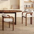 ID MARKET - Lot de 2 chaises de salle à manger, fauteuils de table ESMA en métal effet noyer et tissu bouclette avec accoudoirs - vignette