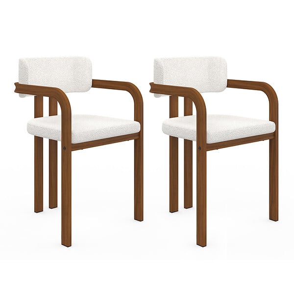 ID MARKET - Lot de 2 chaises de salle à manger, fauteuils de table ESMA en métal effet noyer et tissu bouclette avec accoudoirs - large