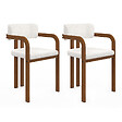 ID MARKET - Lot de 2 chaises de salle à manger, fauteuils de table ESMA en métal effet noyer et tissu bouclette avec accoudoirs - vignette