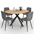 ID MARKET - Ensemble table à manger ronde extensible ALIX 110 - 150 cm et 4 chaises MILA en velours gris foncé - vignette