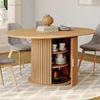 ID MARKET - Table à manger extensible ronde JULIETTE 4-8 personnes pied lattes avec rangement 110-150 cm - vignette