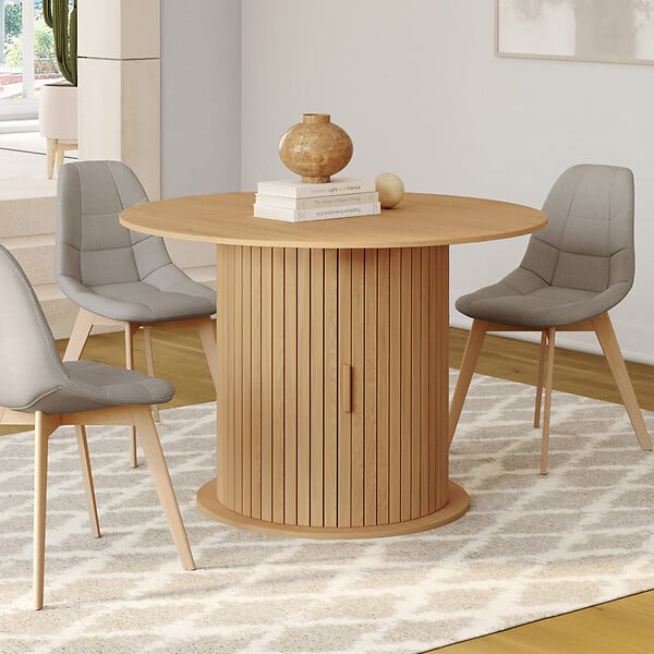 ID MARKET - Table à manger extensible ronde JULIETTE 4-8 personnes pied lattes avec rangement 110-150 cm - large