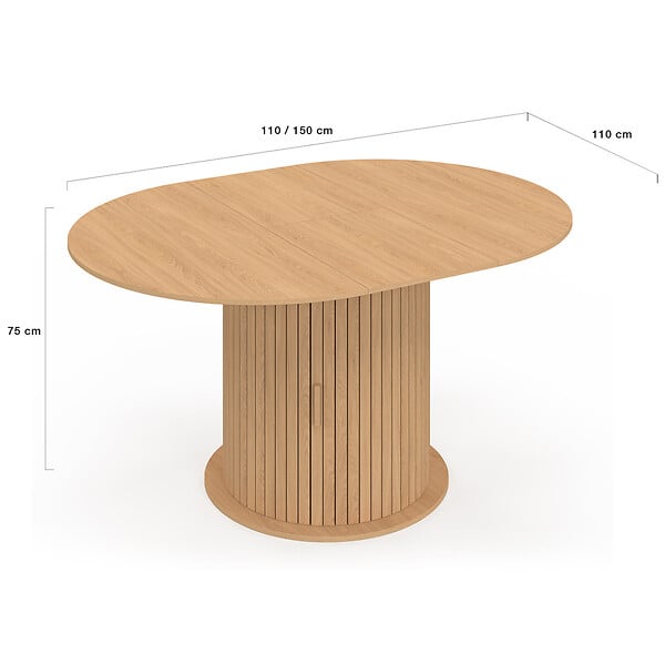 ID MARKET - Table à manger extensible ronde JULIETTE 4-8 personnes pied lattes avec rangement 110-150 cm - large