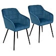 ID MARKET - Lot de 2 chaises de salle à manger, fauteuils de table MADY en velours bleu canard - vignette