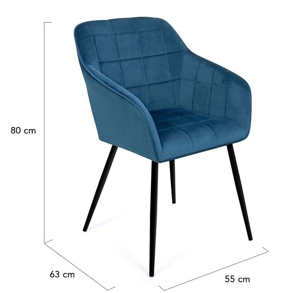 ID MARKET - Lot de 2 chaises de salle à manger, fauteuils de table MADY en velours bleu canard - large
