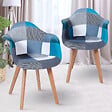 ID MARKET - Lot de 2 chaises de salle à manger scandinaves, fauteuils de table SARA motifs patchworks bleus - vignette