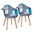 ID MARKET - Lot de 2 chaises de salle à manger scandinaves, fauteuils de table SARA motifs patchworks bleus - vignette