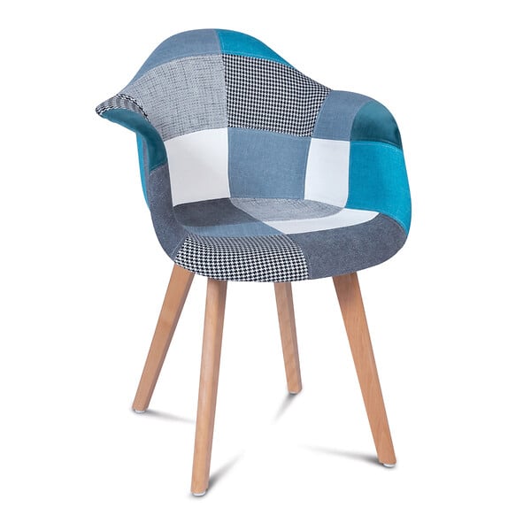 ID MARKET - Lot de 2 chaises de salle à manger scandinaves, fauteuils de table SARA motifs patchworks bleus - large