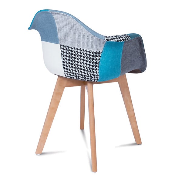ID MARKET - Lot de 2 chaises de salle à manger scandinaves, fauteuils de table SARA motifs patchworks bleus - large