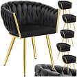 TECTAKE - Lot 6 chaises de salle à manger en velours design noué noir/or - vignette
