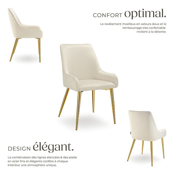 TECTAKE - Lot 2 chaises rembourrées aspect velours forme ergonomique beige - large