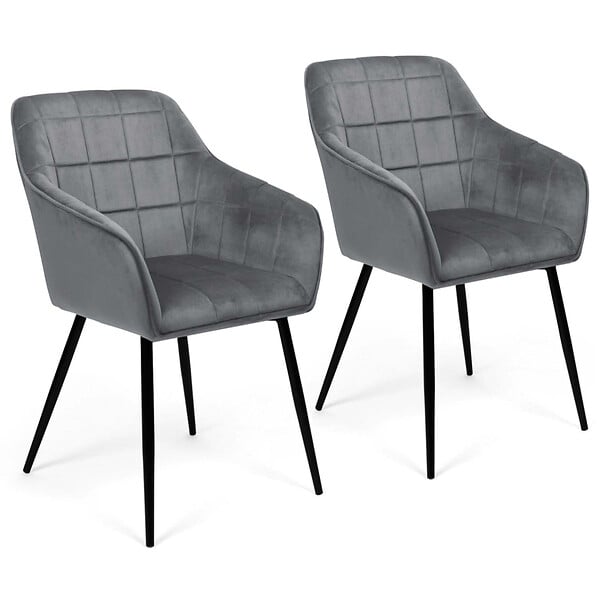 ID MARKET - Lot de 2 chaises de salle à manger, fauteuils de table MADY en velours gris clair - large