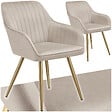 TECTAKE - Lot 2 chaises de salle à manger aspect velours matelassé taupe/or - vignette