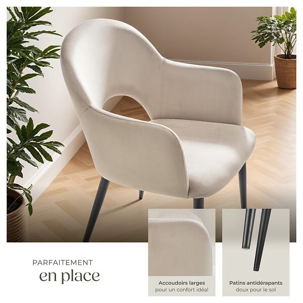TECTAKE - Lot 6 Fauteuils aspect velours rembourré max 120 kg crème - large