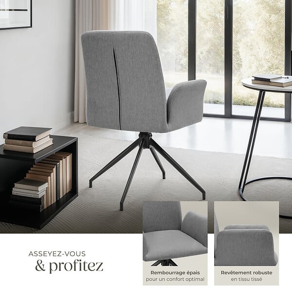 TECTAKE - Lot 4 fauteuils pivotants 360° rembourrés tissu robuste anthracite - large