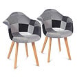 ID MARKET - Lot de 2 chaises de salle à manger scandinaves, fauteuils de table SARA motifs patchworks noirs, gris et blancs - vignette