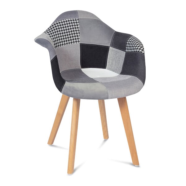 ID MARKET - Lot de 2 chaises de salle à manger scandinaves, fauteuils de table SARA motifs patchworks noirs, gris et blancs - large