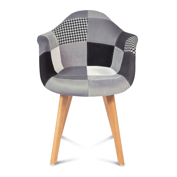 ID MARKET - Lot de 2 chaises de salle à manger scandinaves, fauteuils de table SARA motifs patchworks noirs, gris et blancs - large