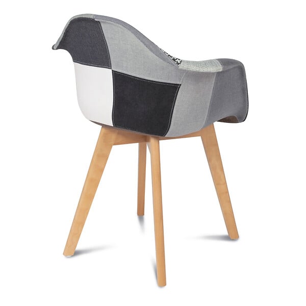 ID MARKET - Lot de 2 chaises de salle à manger scandinaves, fauteuils de table SARA motifs patchworks noirs, gris et blancs - large