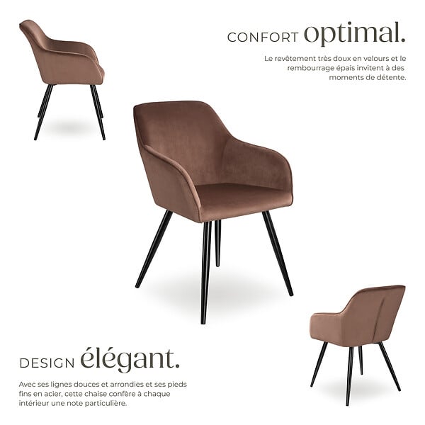 TECTAKE - Ensemble 6 chaises effet velours rembourrées ergonomiques brun et noir - large