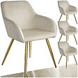 TECTAKE - Ensemble de 4 chaises rembourrées aspect velours crème et or - vignette