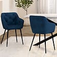 ID MARKET - Lot de 2 chaises de salle à manger, fauteuils de table capitonnés LYA velours bleu canard - vignette