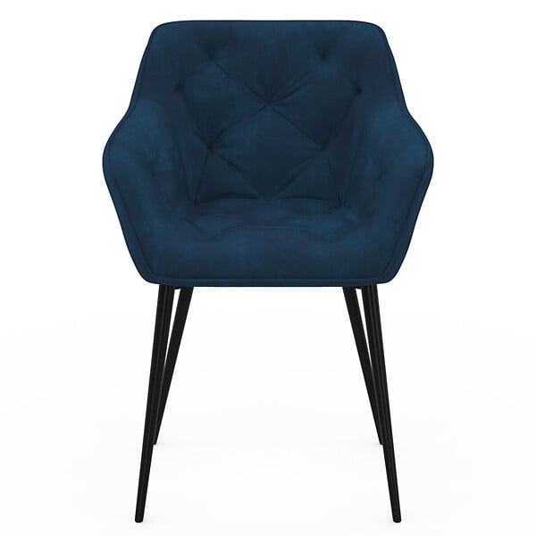ID MARKET - Lot de 2 chaises de salle à manger, fauteuils de table capitonnés LYA velours bleu canard - large