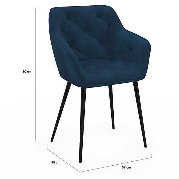 ID MARKET - Lot de 2 chaises de salle à manger, fauteuils de table capitonnés LYA velours bleu canard - large