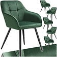 TECTAKE - Lot 6 chaises rembourrées en velours matelassé et dossier vert foncé - vignette