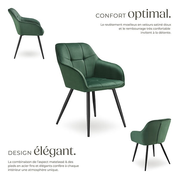 TECTAKE - Lot 6 chaises rembourrées en velours matelassé et dossier vert foncé - large