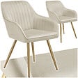 TECTAKE - Lot 2 chaises de salle à manger aspect velours matelassé crème/or - vignette