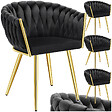 TECTAKE - Lot 4 chaises de salle à manger en velours design noué noir/or - vignette