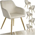 TECTAKE - Ensemble de 6 chaises rembourrées aspect velours crème et or - vignette