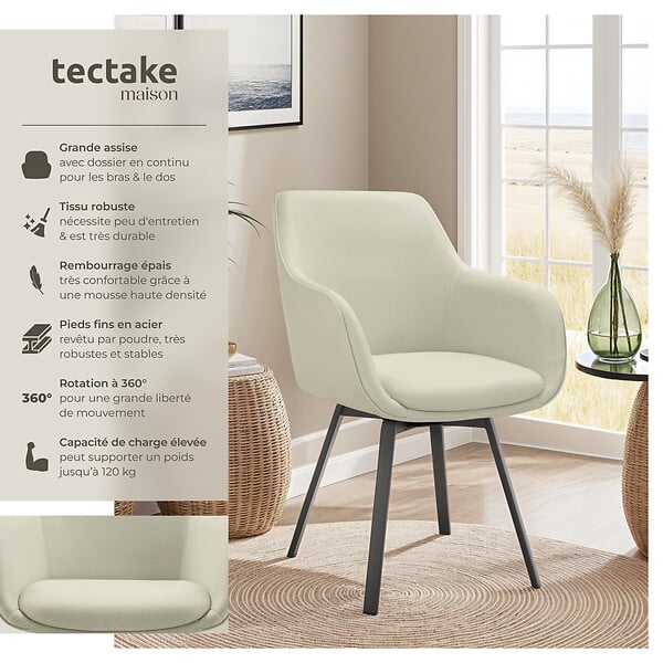 TECTAKE - Lot 6 Fauteuils pivotants rembourrés avec accoudoirs gris/beige - large