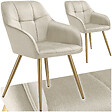 TECTAKE - Lot 2 chaises de salle à manger avec aspect velours capitonné crème/or - vignette