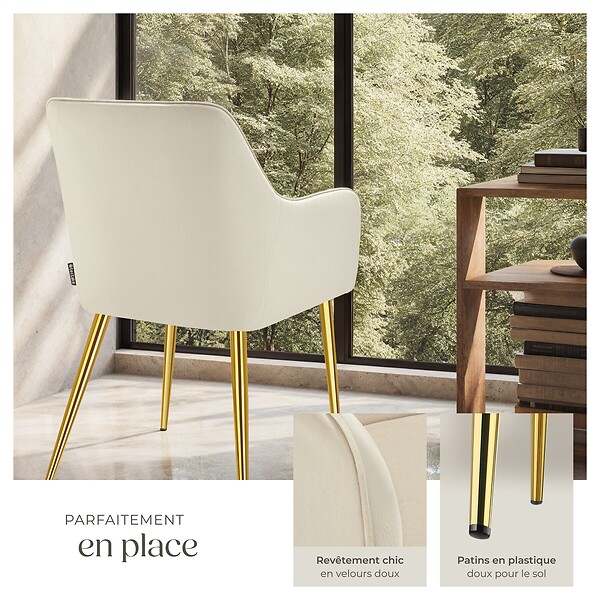TECTAKE - Lot 6 Fauteuils aspect velours rembourrés avec dossier continu beige - large