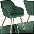 TECTAKE - Chaise Rembourrée aspect velours Dossier ergonomique vert foncé/or - vignette
