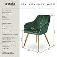 TECTAKE - Chaise Rembourrée aspect velours Dossier ergonomique vert foncé/or - vignette