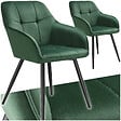 TECTAKE - Lot 2 chaises rembourrées en velours matelassé et dossier vert foncé - vignette