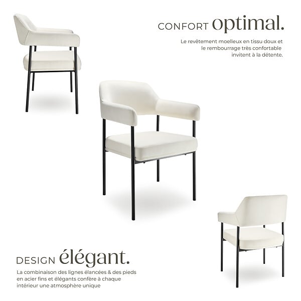 TECTAKE - Lot 2 fauteuils rembourrés pieds en acier dossier continu noir/blanc - large