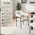 TECTAKE - Lot 4 fauteuils rembourrés pieds en acier dossier continu noir/blanc - vignette