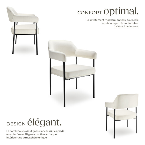 TECTAKE - Lot 4 fauteuils rembourrés pieds en acier dossier continu noir/blanc - large