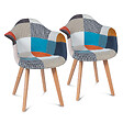 ID MARKET - Lot de 2 chaises de salle à manger scandinaves, fauteuils de table SARA motifs patchworks multi-couleurs - vignette