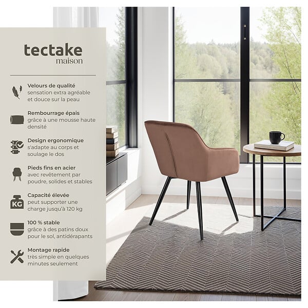 TECTAKE - Chaise Rembourrée aspect velours Dossier ergonomique brun-noir - large