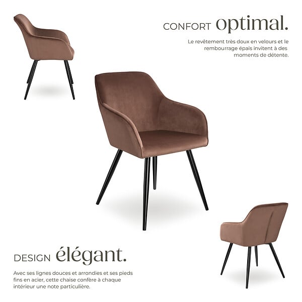 TECTAKE - Chaise Rembourrée aspect velours Dossier ergonomique brun-noir - large
